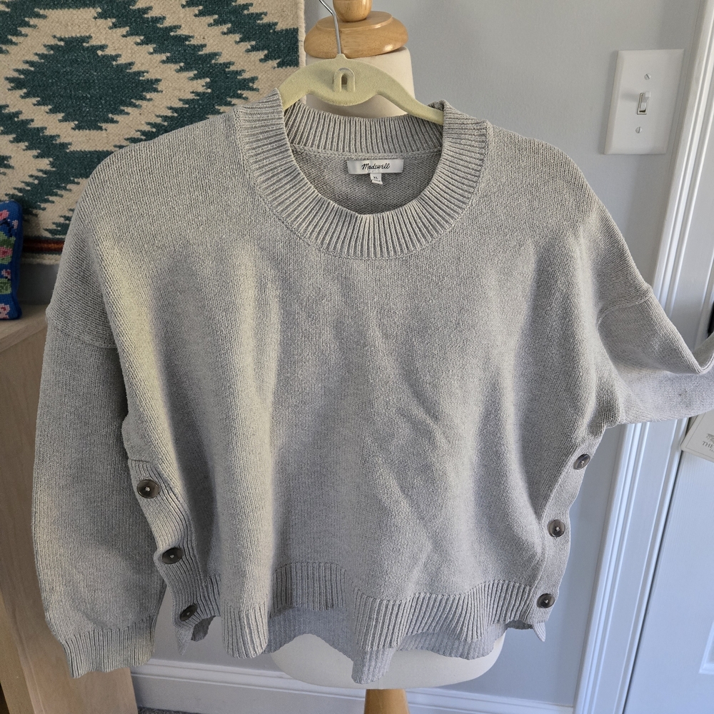 Madewell Women's Size Xl Gray Button-Side Sweater Cotton